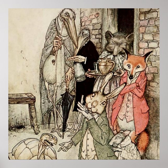 Poster "Le lièvre et la tortue" d'Arthur Rackham (Devant)