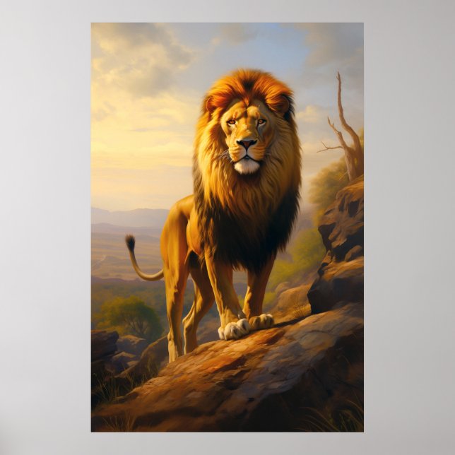Poster Le lion au coucher du soleil (Devant)