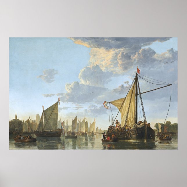 Poster Le Maas à Dordrecht par Aelbert Cuyp (Devant)