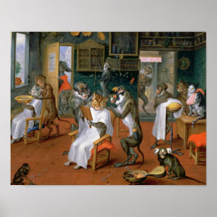 Poster Le magasin de coiffeur avec des singes et des