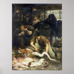 Poster Le marché du poisson le matin, 1880