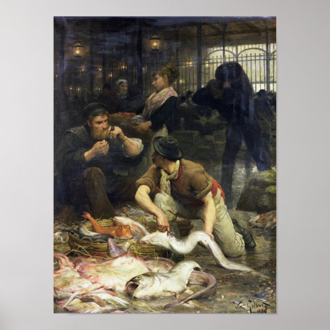 Poster Le marché du poisson le matin, 1880 (Devant)