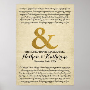 Poster Le mariage Vows Gold Ampersand Heureux Jamais Aprè