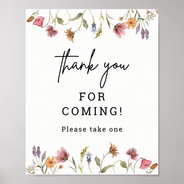 Poster Le Merci du Baby shower Fleur sauvage de printemps (Devant)