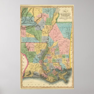 Poster Le Mississippi, Louisiane, Arkansas