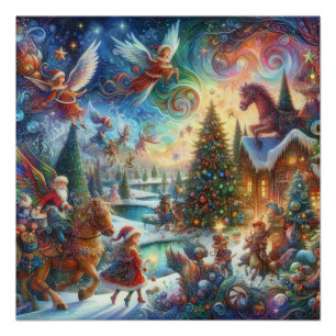 Poster Le monde lunatique d'un rêve d'enfant Noël