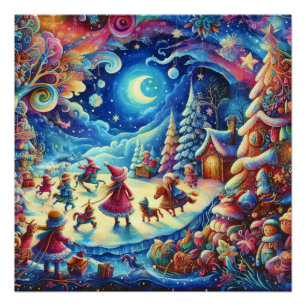 Poster Le monde lunatique d'un rêve d'enfant Noël