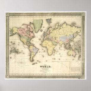 Poster Le monde sur la projection de Mercator   1840
