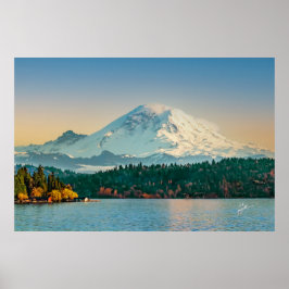 Poster Le Mont Rainier surplombe le lac Washington Sunset