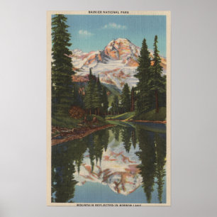 Poster Le mont Rainier, WA - lac mirror avec Mt.