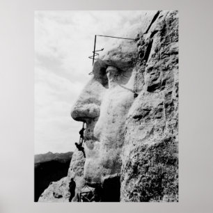 Poster Le Mont Rushmore en construction