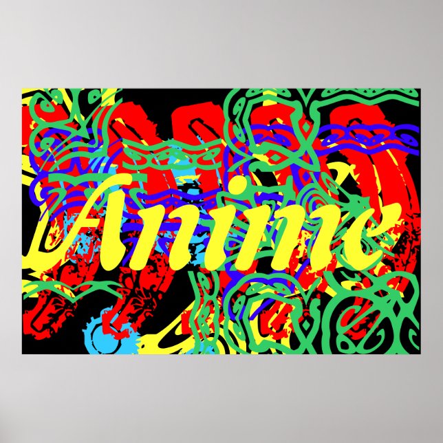 Poster le mot Anime avec une touche de couleur (Devant)