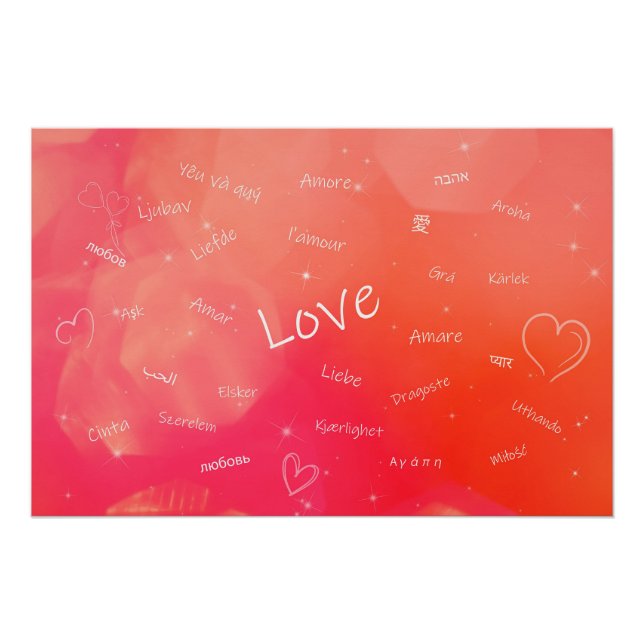 Poster Le mot LOVE dans de nombreuses langues différentes (Devant)