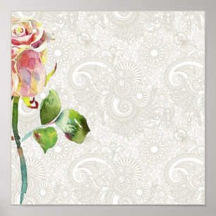 Poster Le motif floral fleuri avec l'aquarelle rose s'est