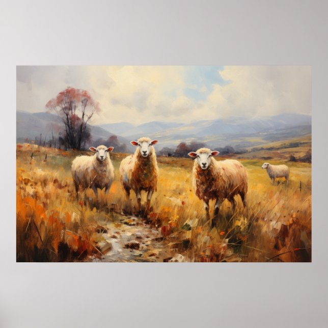 Poster Le mouton sur le Meadow Fine Art (Devant)