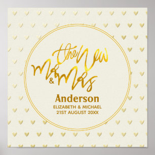 Poster Le Nouveau M. et Mme (nom, date) Mariage Coeurs d'