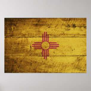 Poster Le Nouveau Mexique Flag on Old Wood Grain