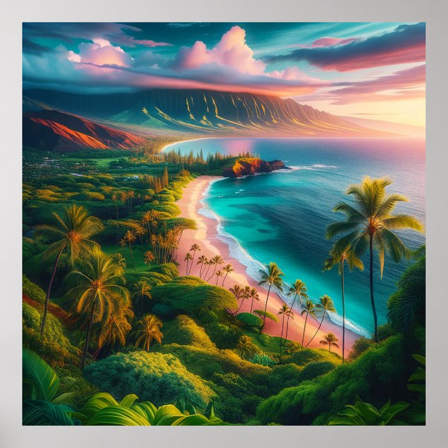 Poster Le paradis tropical de l'île Hawaï de Maui (Devant)