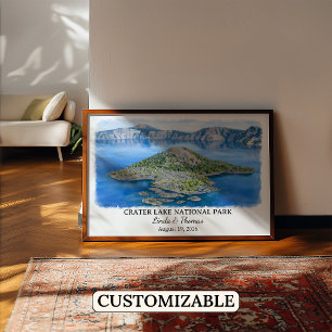 Poster Le Parc national du lac Crater Oregon, Aquarelle
