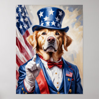 Poster Le patriotique Golden Retriever dans l'Oncle Sam p