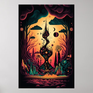 Poster Le paysage Abstrait de l'affiche Motif de Swirling