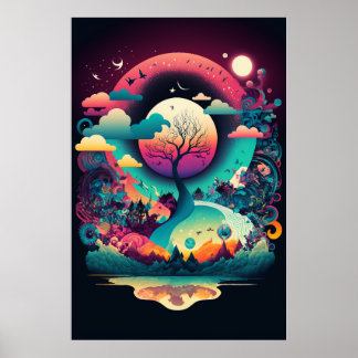 Poster Le paysage Abstrait de l'affiche Motif de Swirling