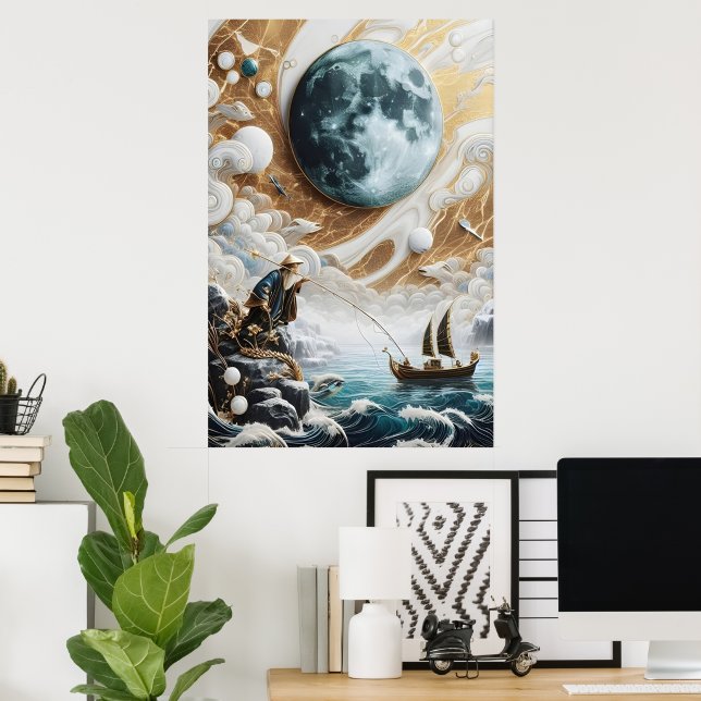 Poster Le Pêcheur Sous La Mer Lune (Bureau à domicile)