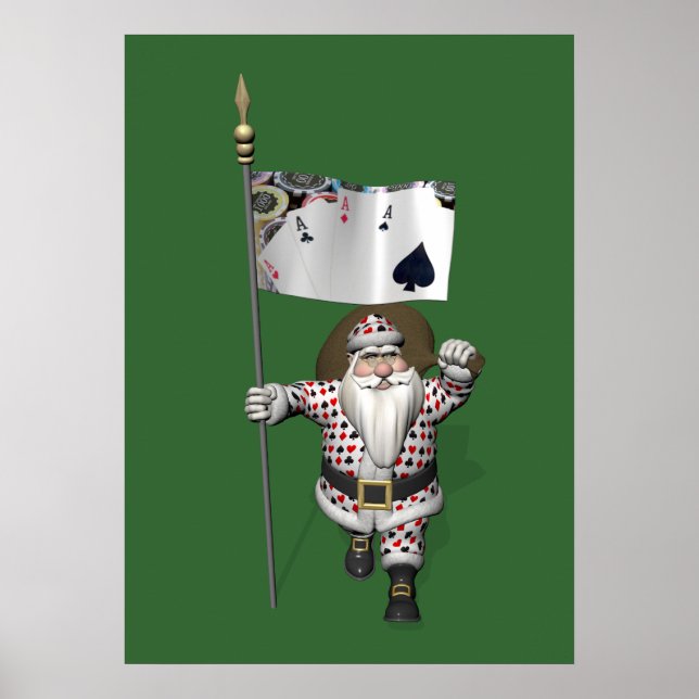 Poster Le Père Noël Aime Jouer Au Poker (Devant)
