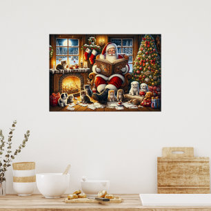 Poster Le Père Noël avec des amis animaux