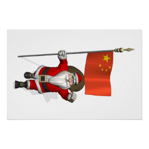 Poster Le Père Noël Avec Drapeau De Chine