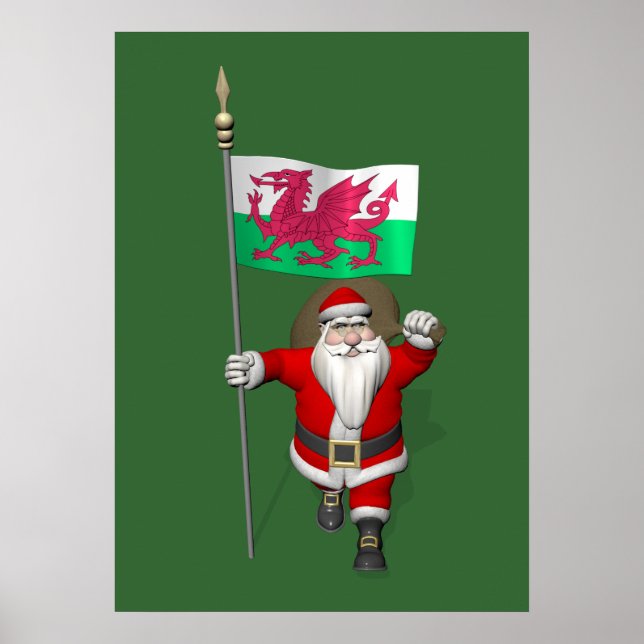 Poster Le Père Noël Avec L'Enseigne Du Pays De Galles (Devant)