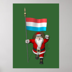 Poster Le Père Noël Avec L'Enseigne Luxembourg