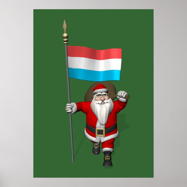 Poster Le Père Noël Avec L'Enseigne Luxembourg (Devant)