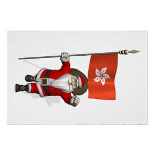 Poster Le Père Noël Avec L'Ensigne De Hong Kong