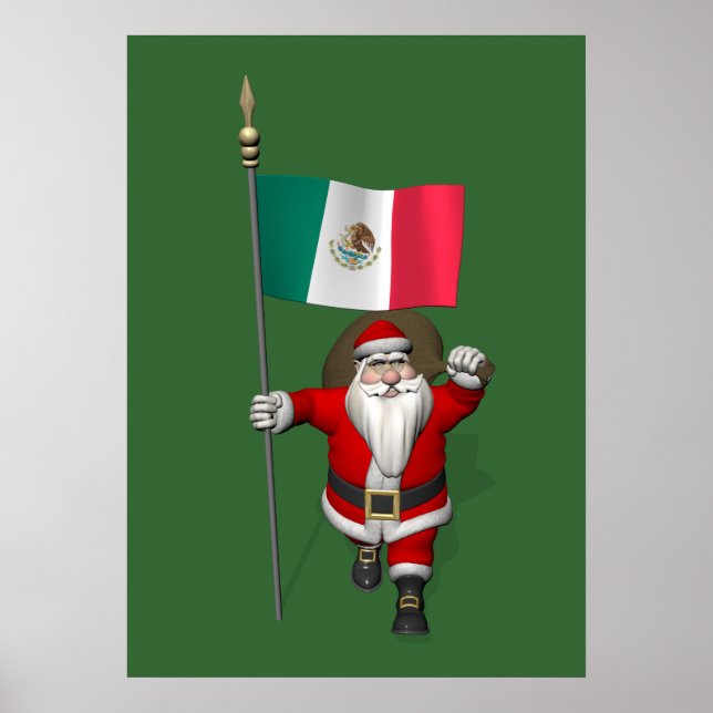 Poster Le Père Noël Avec L'Ensigne Du Mexique (Devant)