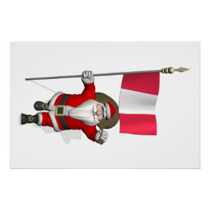 Poster Le Père Noël Avec L'Ensigne Du Pérou