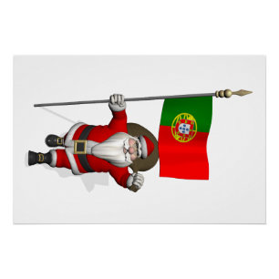 Poster Le Père Noël Avec L'Ensigne Du Portugal