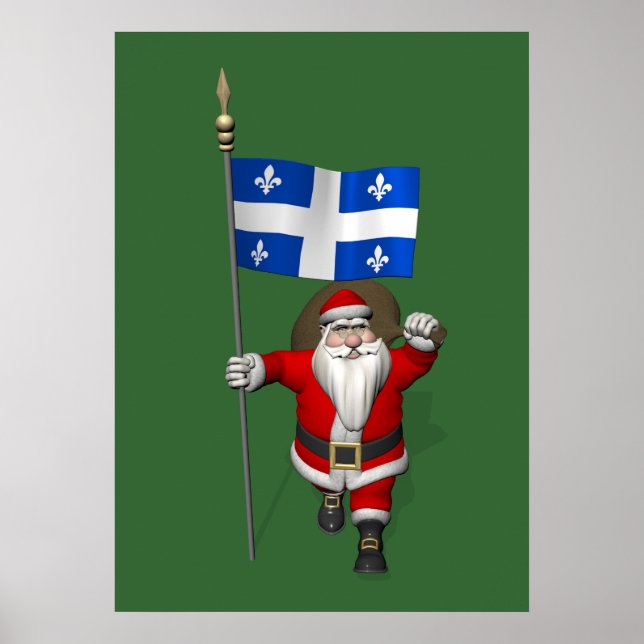 Poster Le Père Noël Avec L'Ensigne Du Québec CDN (Devant)