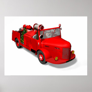 Poster Le Père Noël Conduit Un Camion-Feu