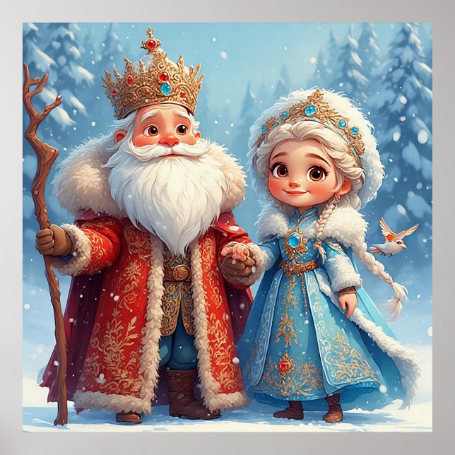 Poster Le Père Noël et le Maiden des neiges fêtent Noël (Devant)