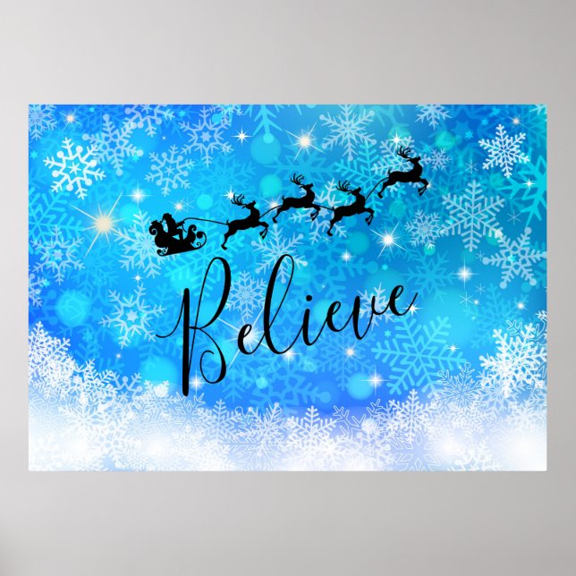 Poster Le Père Noël et son renne volant - Croyez (Devant)
