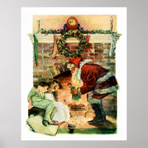 Poster Le père noël fournissant des présents