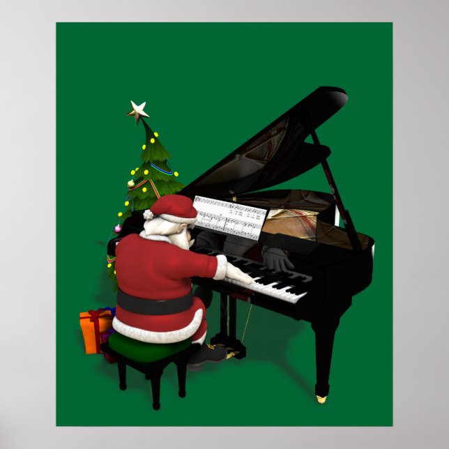 Poster Le Père Noël Jouer Piano (Devant)