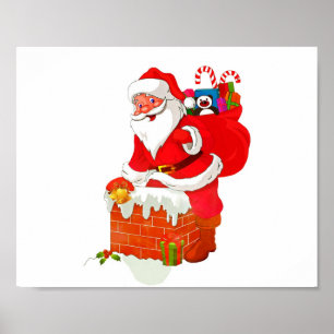Poster Le Père Noël sur le dessin du toit