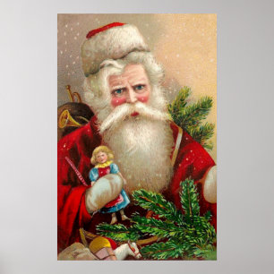 Poster Le père noël vintage avec la poupée