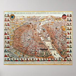 Poster Le plan de Paris a encadré par un chronologique