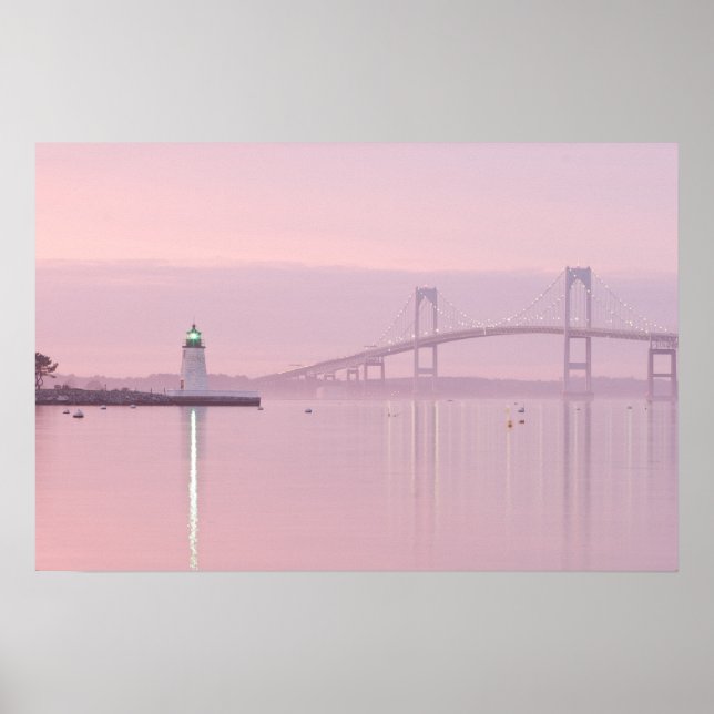 Poster Le pont Newport et le phare de Goat Island (Devant)