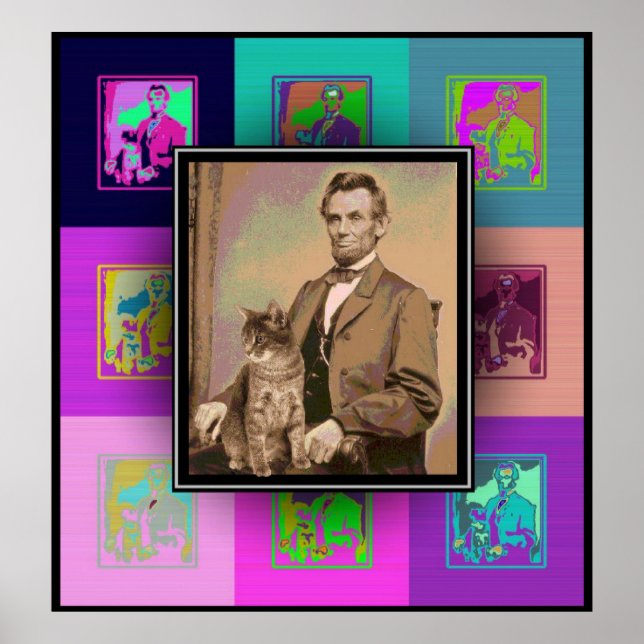 Poster Le Pop Art Abraham Lincoln et son chat "Dixie" (Devant)