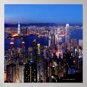 Poster Le port Victoria de Hong Kong la nuit