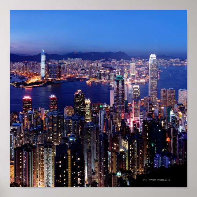 Poster Le port Victoria de Hong Kong la nuit (Devant)